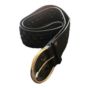 Lane Bryant Wide Weaved Veagan Leather Belt Black Size 18/20 Large Buckle